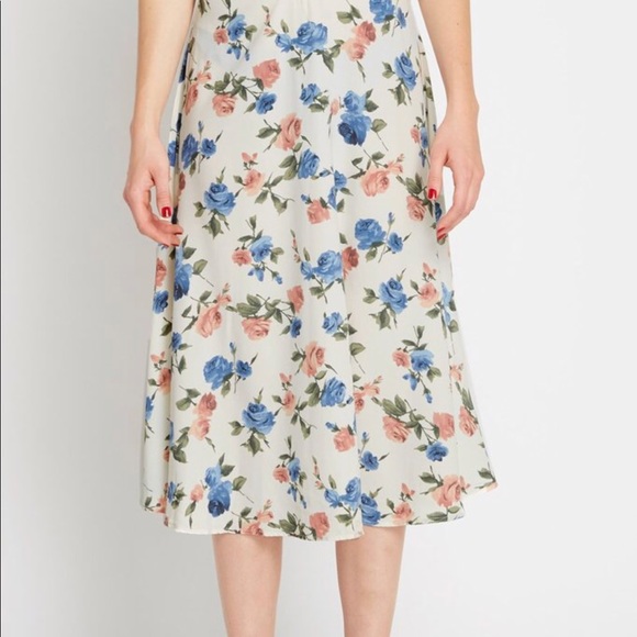 Beige Floral Tea Length Skirt - Picture 4 of 6